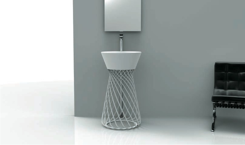Wire basin on White Console by ArtCeram – Royal-bathrooms.com