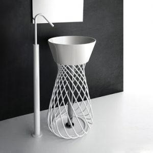 Wire basin on White Console by ArtCeram