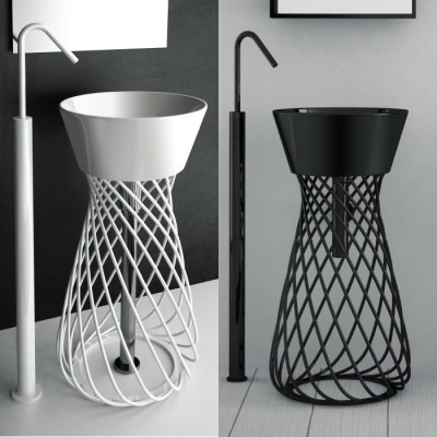 Wire basin on White Console by ArtCeram – Royal-bathrooms.com