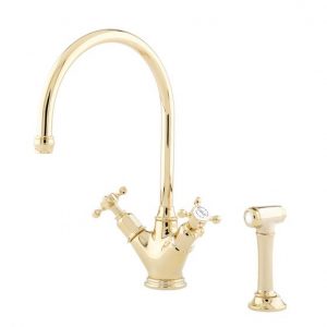 Minoan Sink Mixer with Crosstop Handles and Rinse by Perrin&Rowe