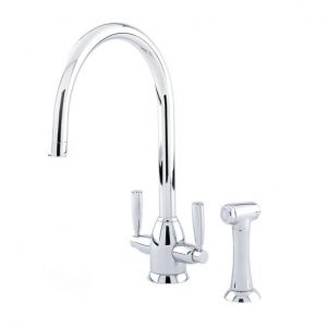 Oberon Sink Mixer with C-Spout and Rinse by Perrin&Rowe